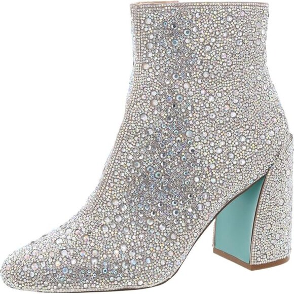 Betsey Johnson Glass & Rhinestone Ankle Bootie Size 7.5 EUC Silver Boot Glitter - Picture 11 of 13